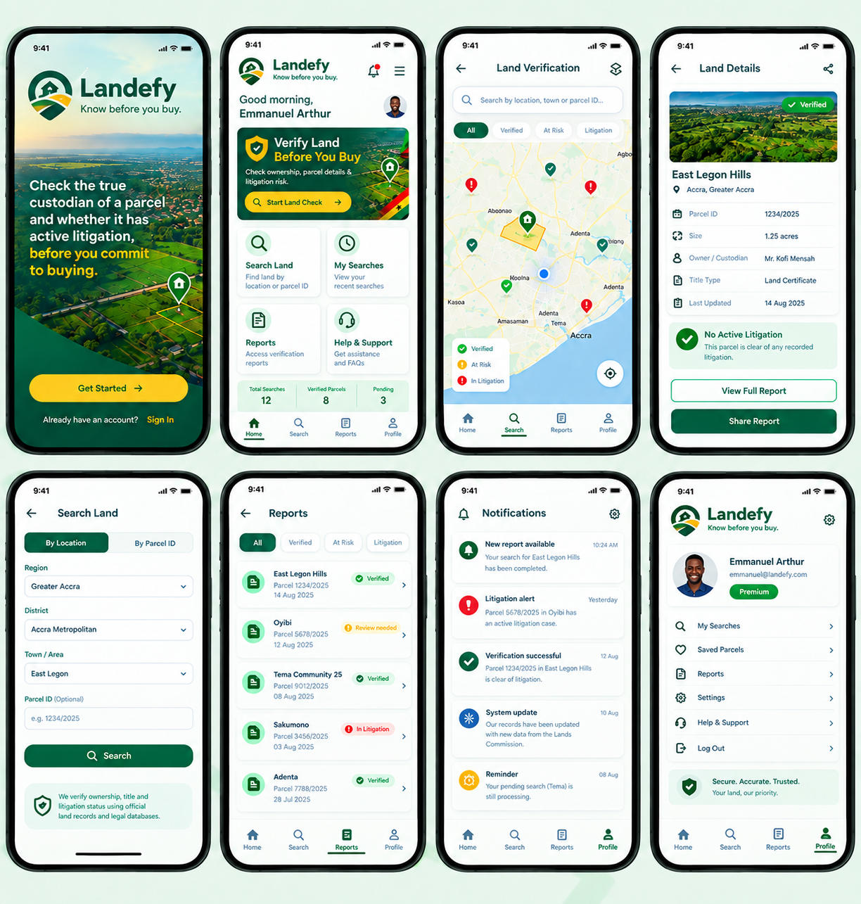 Landefy app screens
